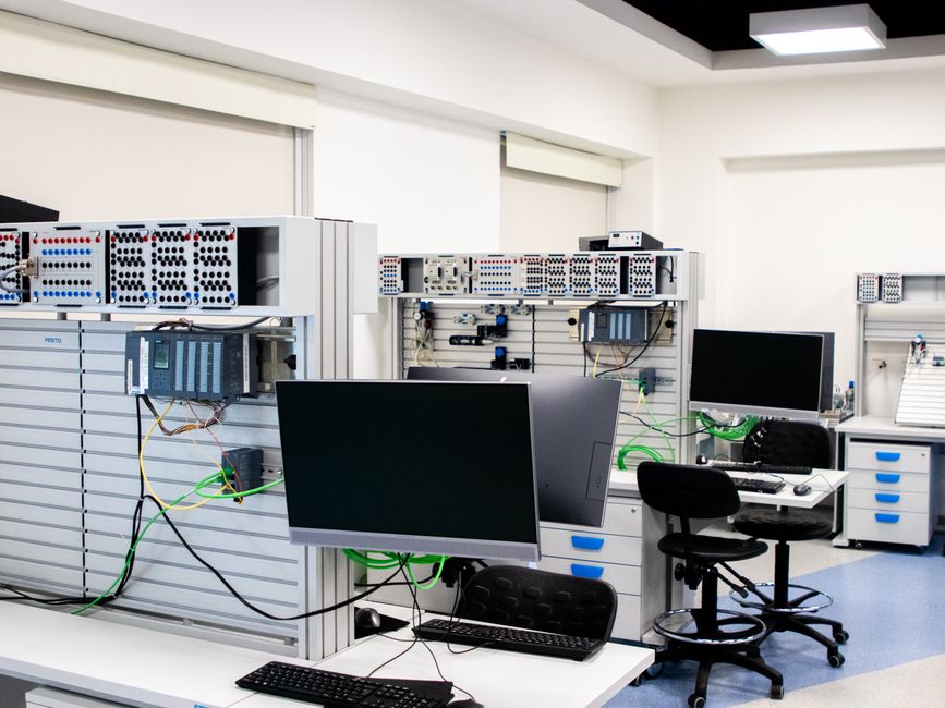 Contemporary computer lab with advanced workstations